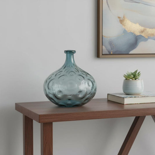 13" Light Blue Hammered Glass Table Vase
