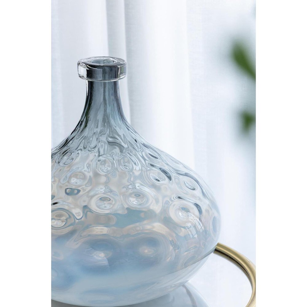 13" Light Blue Hammered Glass Table Vase