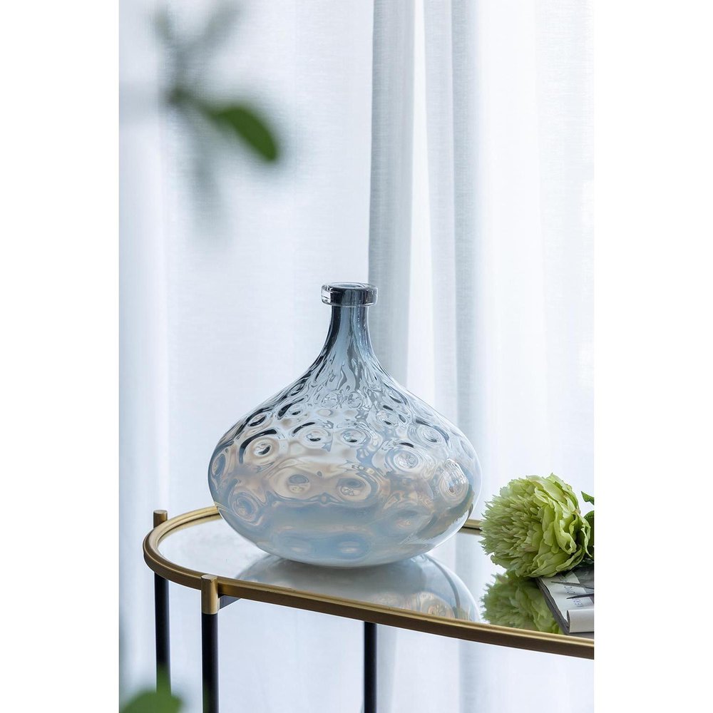 13" Light Blue Hammered Glass Table Vase