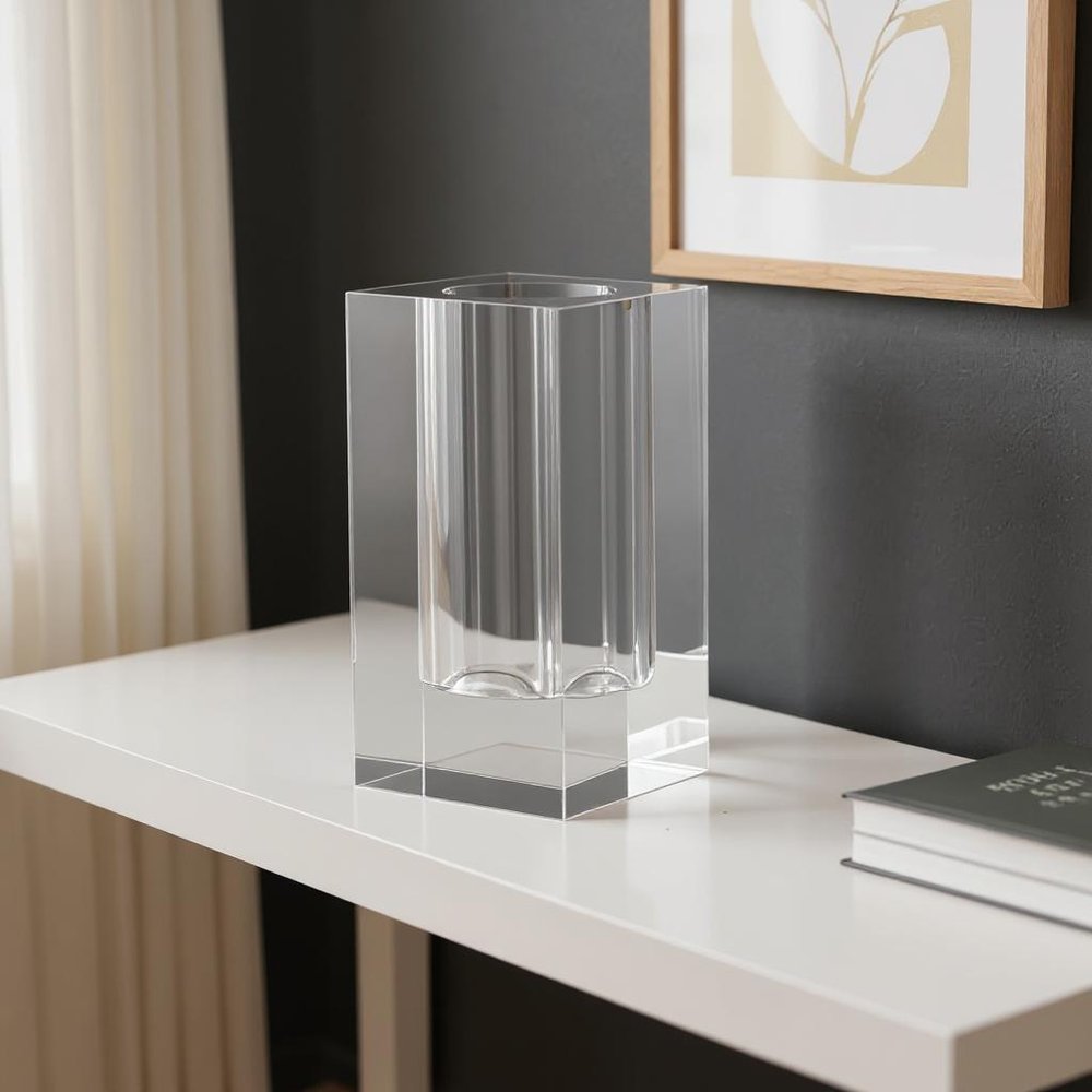 8" Clear Square Glass Table Vase