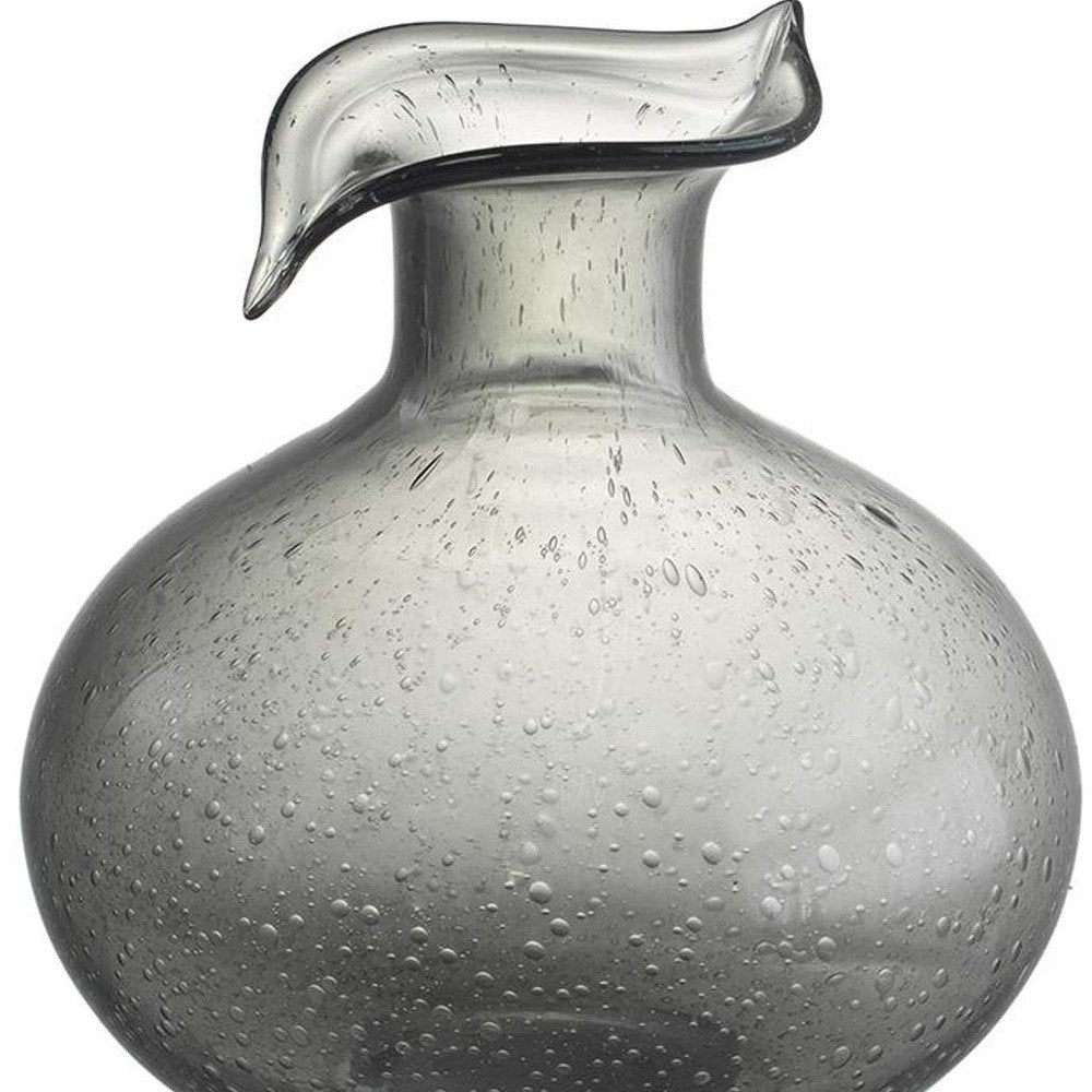 9" Light Gray Bubble Glass Round Table Vase