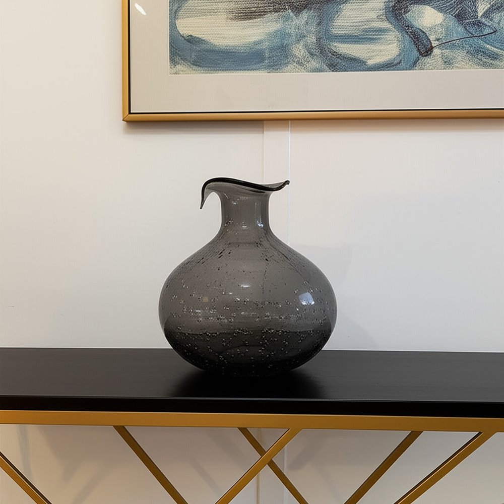 9" Light Gray Bubble Glass Round Table Vase