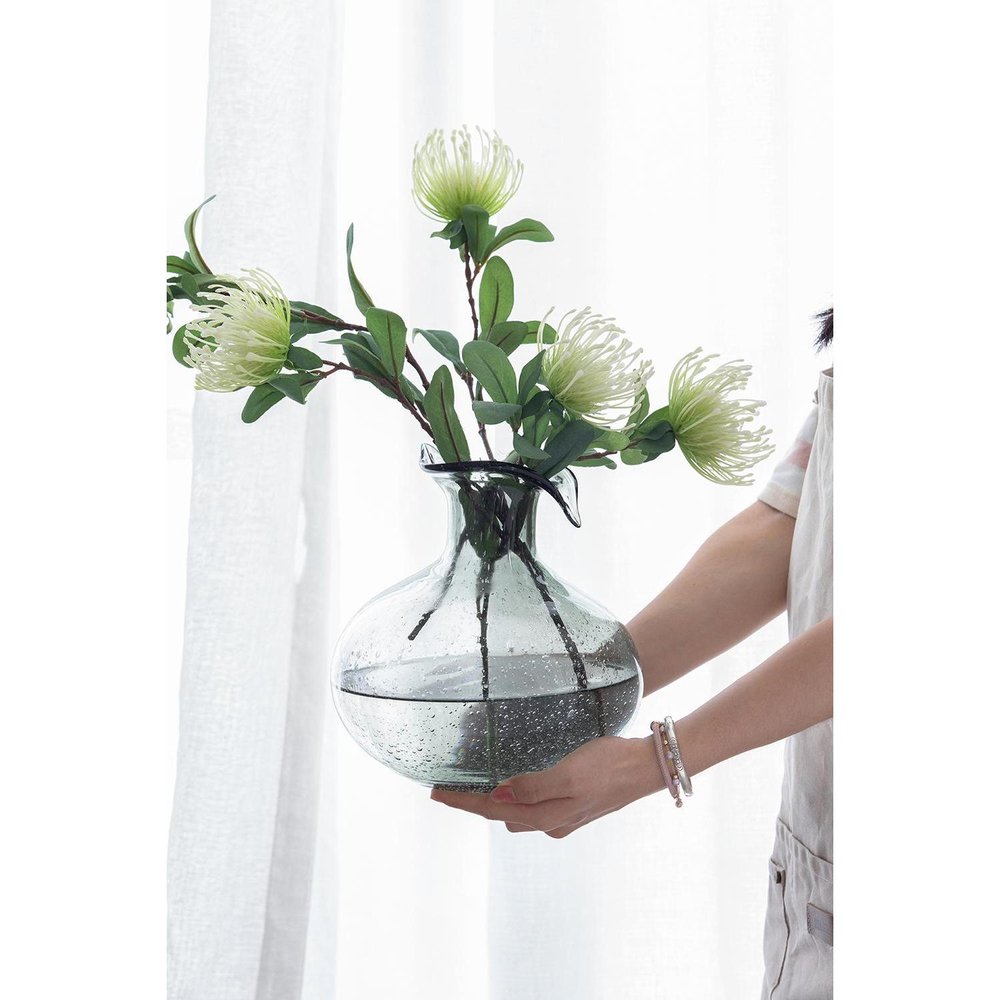 9" Light Gray Bubble Glass Round Table Vase