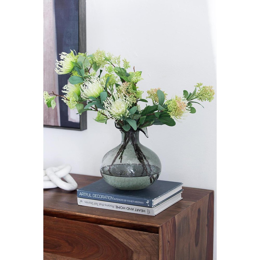 9" Light Gray Bubble Glass Round Table Vase