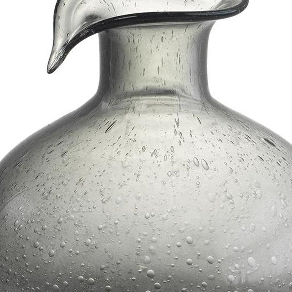 9" Light Gray Bubble Glass Round Table Vase