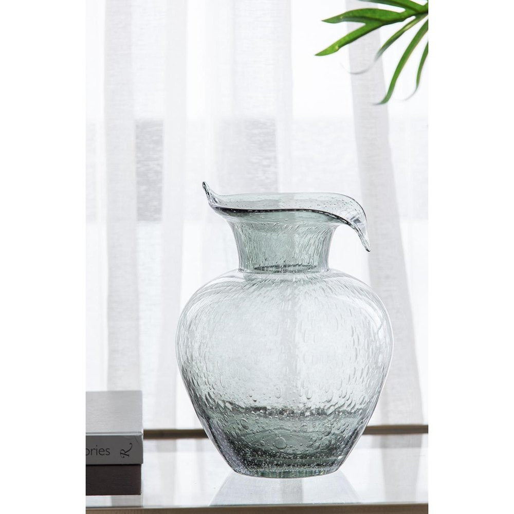 10" Light Gray Bubble Glass Round Table Vase