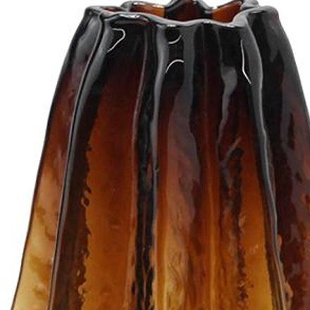 12" Burnt Umber Wavy Glass Table Vase