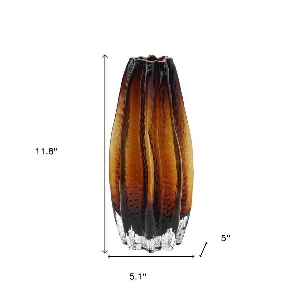 12" Burnt Umber Wavy Glass Table Vase
