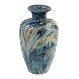 16" Beige Blue And Brown Abstract Ceramic Round Table Vase
