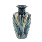 16" Ivory and Blue Ceramic Abstract Round Table Vase