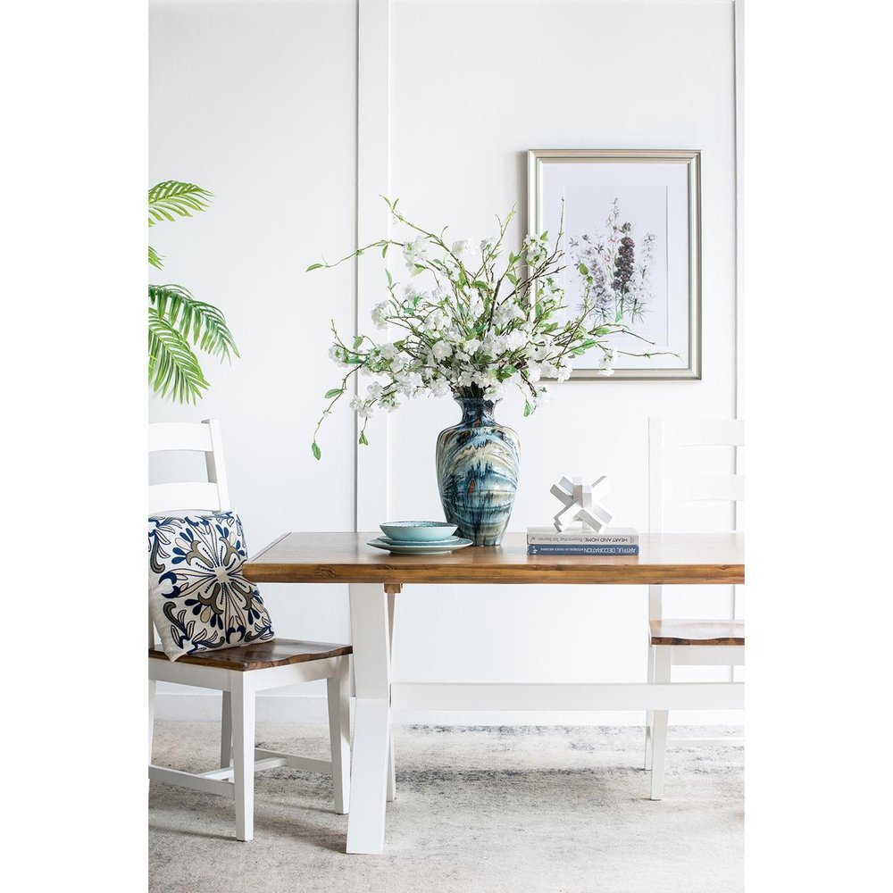 16" Ivory and Blue Ceramic Abstract Round Table Vase