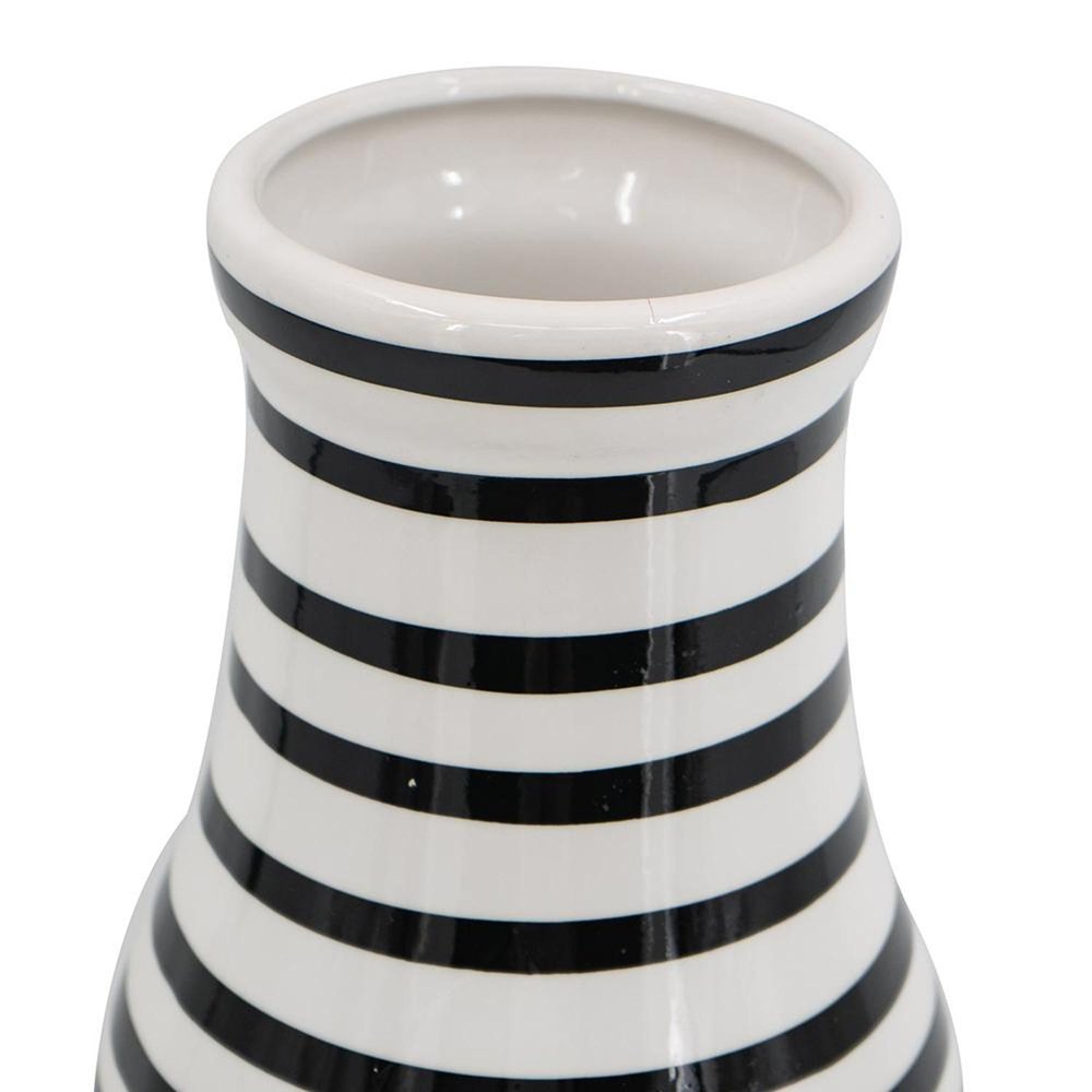 18" Black And White Hand Painted Stripe Ceramic Table Vase