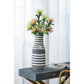 18" Black And White Hand Painted Stripe Ceramic Table Vase