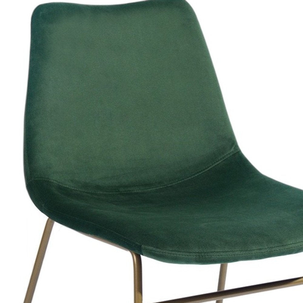 Set of Two Dark Green and Gold Upholstered Velvet Dining Side Chairs