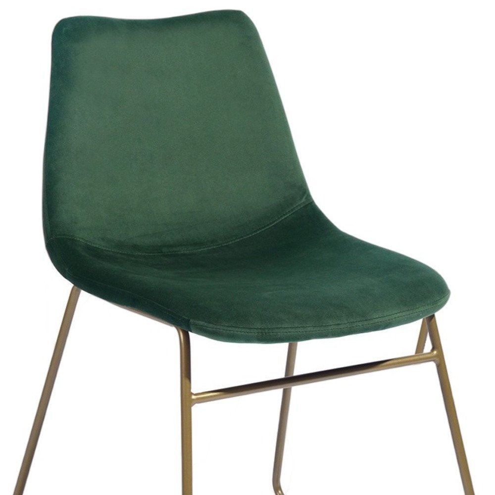 Set of Two Dark Green and Gold Upholstered Velvet Dining Side Chairs