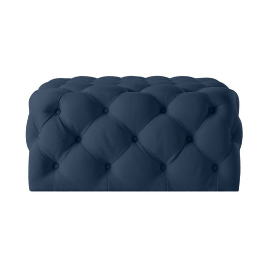 33" Navy Blue Velvet Rolling Tufted Cocktail Ottoman