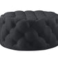 33" Black Linen Tufted Round Cocktail Ottoman