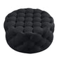33" Black Linen Tufted Round Cocktail Ottoman