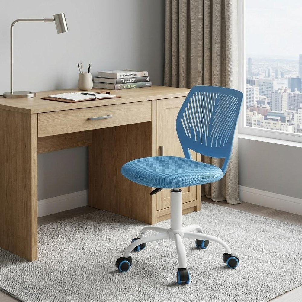 Baby Pink and White Adjustable Height Swivel Rolling Office Chair