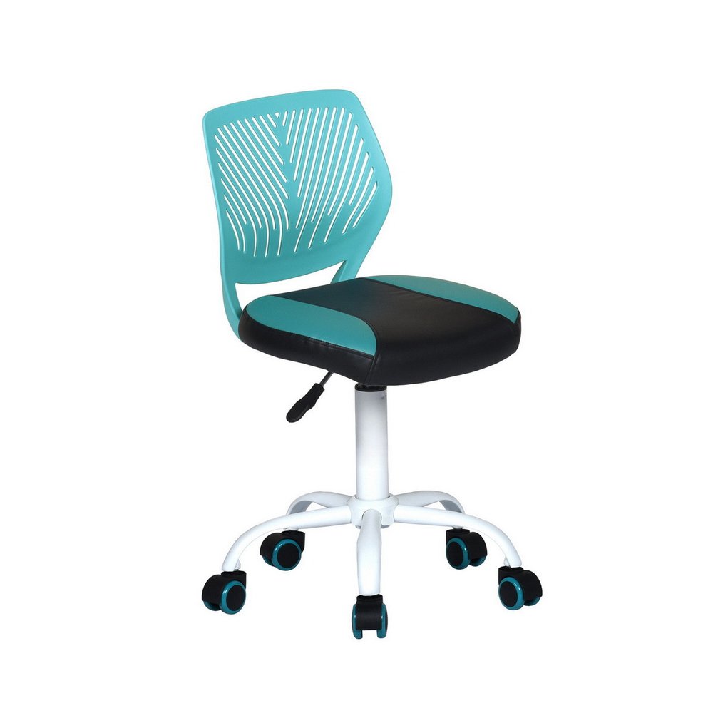 Blue Black and White Adjustable Height Swivel Rolling Office Chair