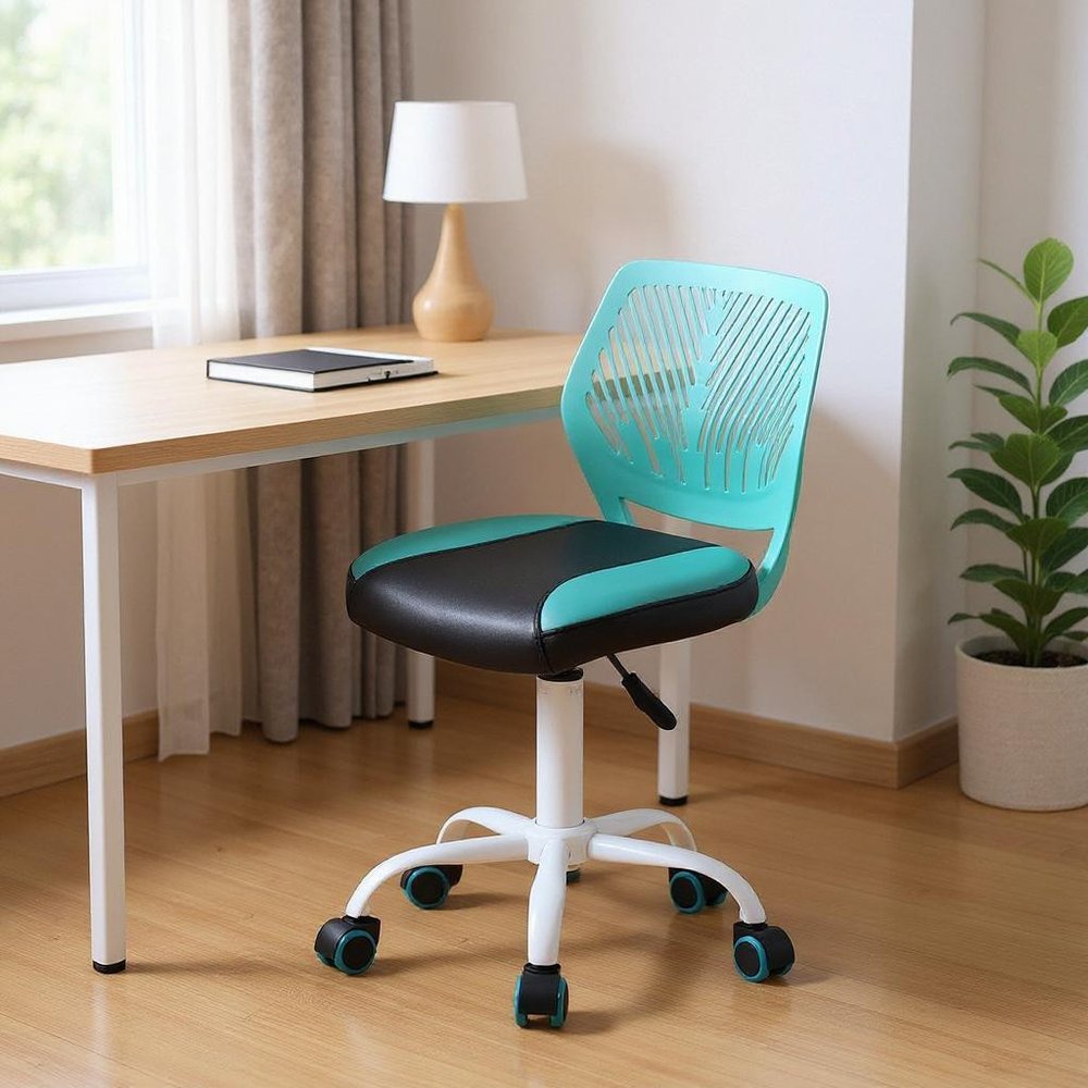 Blue Black and White Adjustable Height Swivel Rolling Office Chair