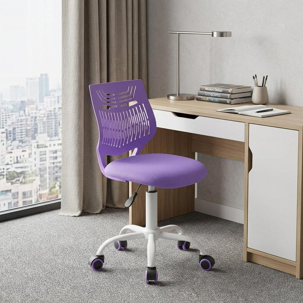 Pink and White Adjustable Height Swivel Rolling Office Chair