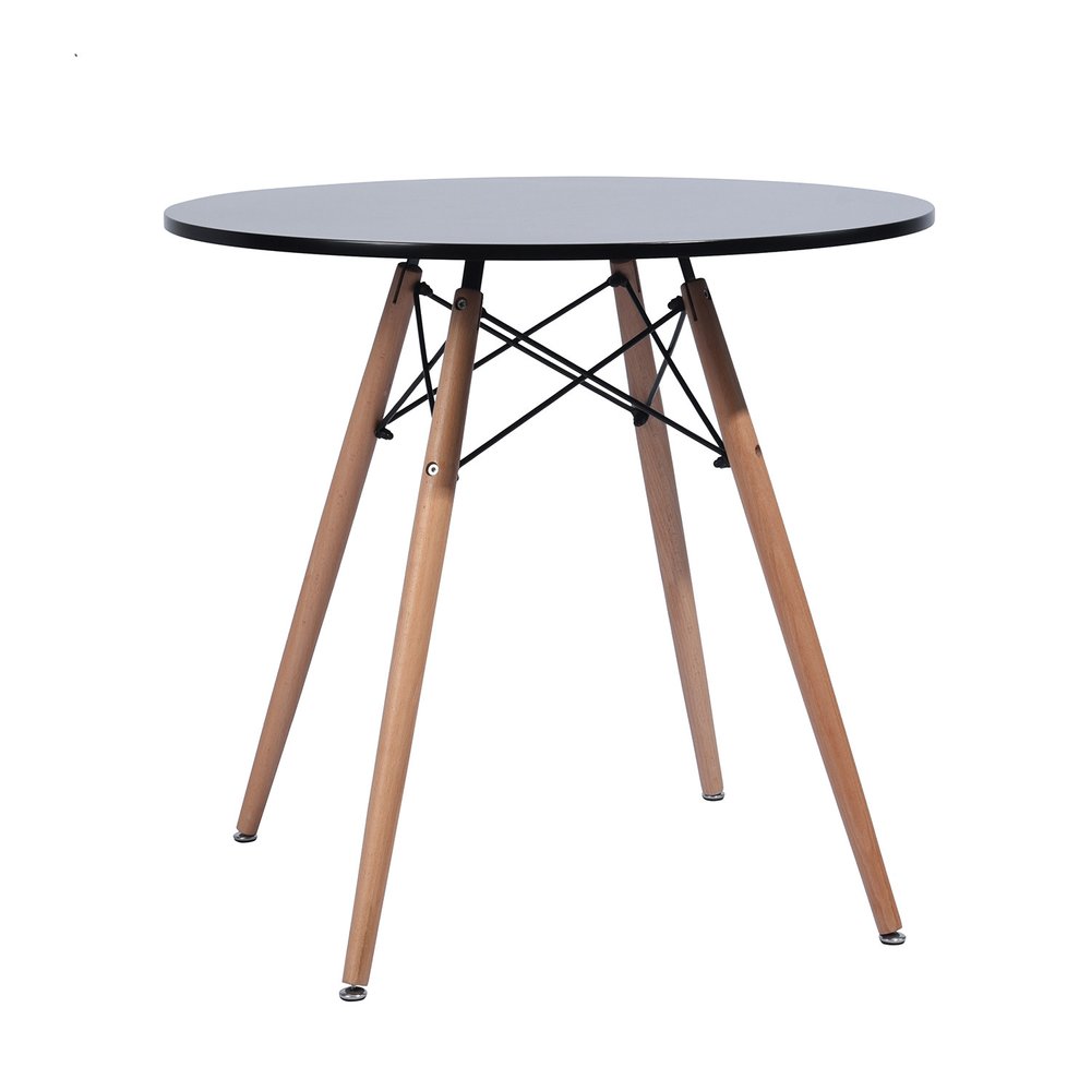 32" Black and Natural Wood Round Top Dining Table