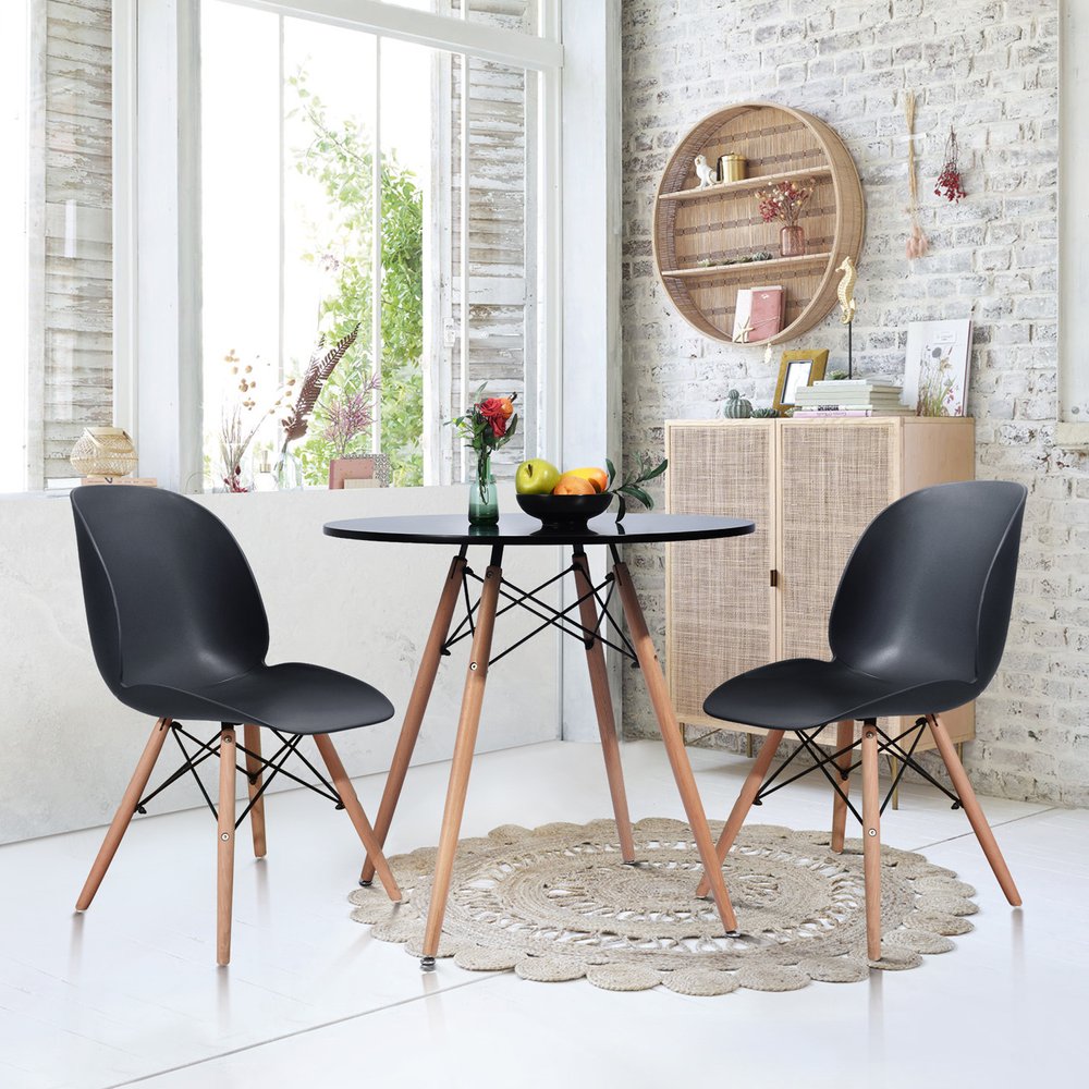 32" Black and Natural Wood Round Top Dining Table