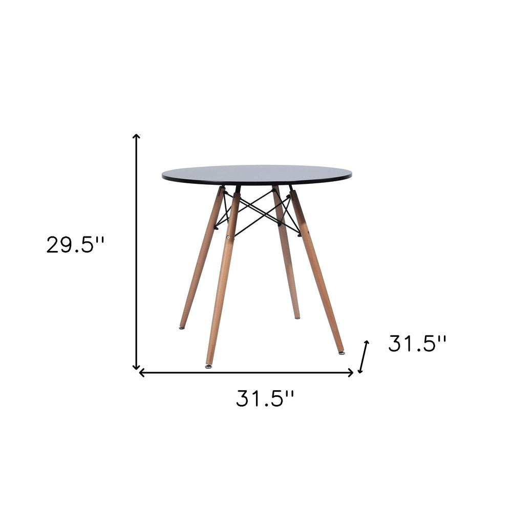 32" Black and Natural Wood Round Top Dining Table