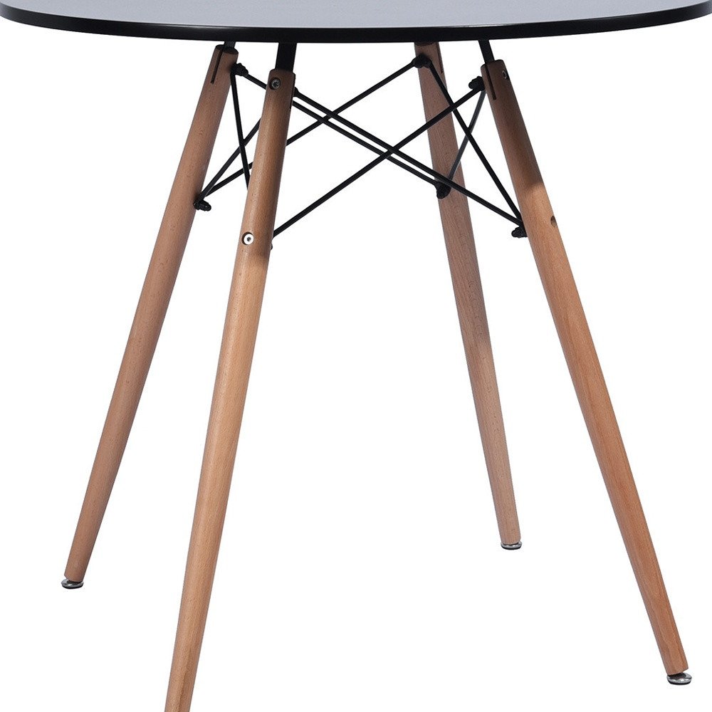32" Black and Natural Wood Round Top Dining Table