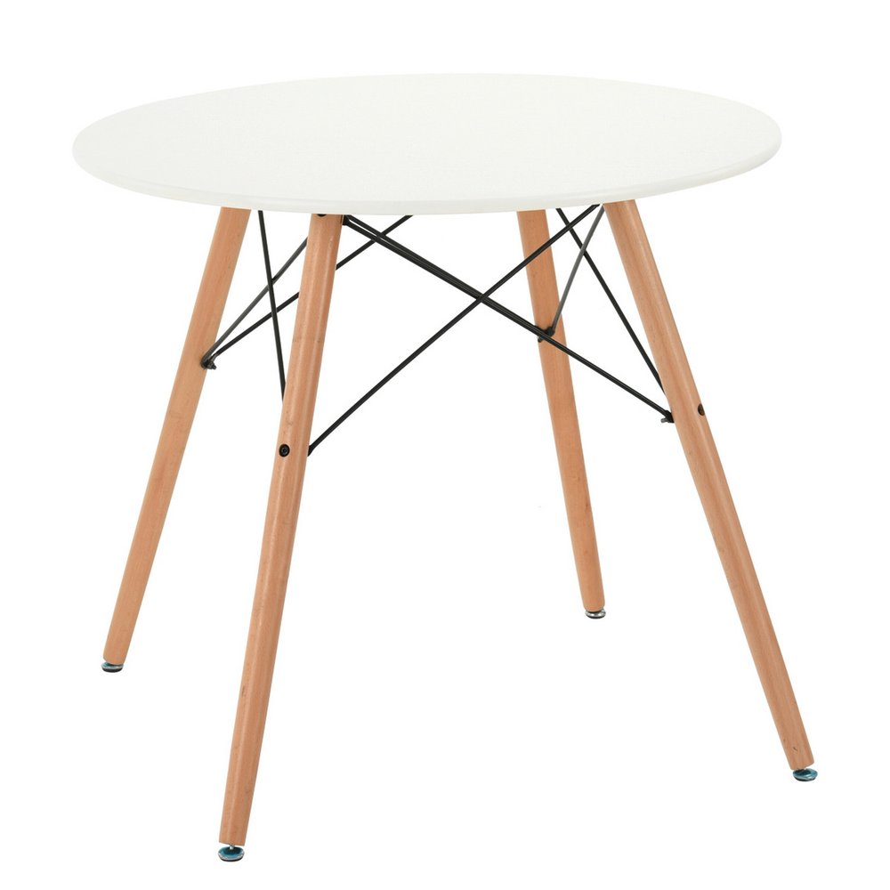 32" White and Natural Wood Round Top Dining Table