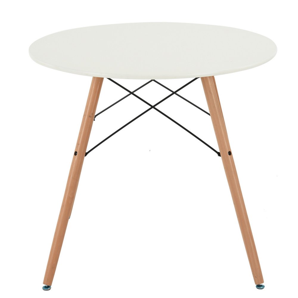 32" White and Natural Wood Round Top Dining Table