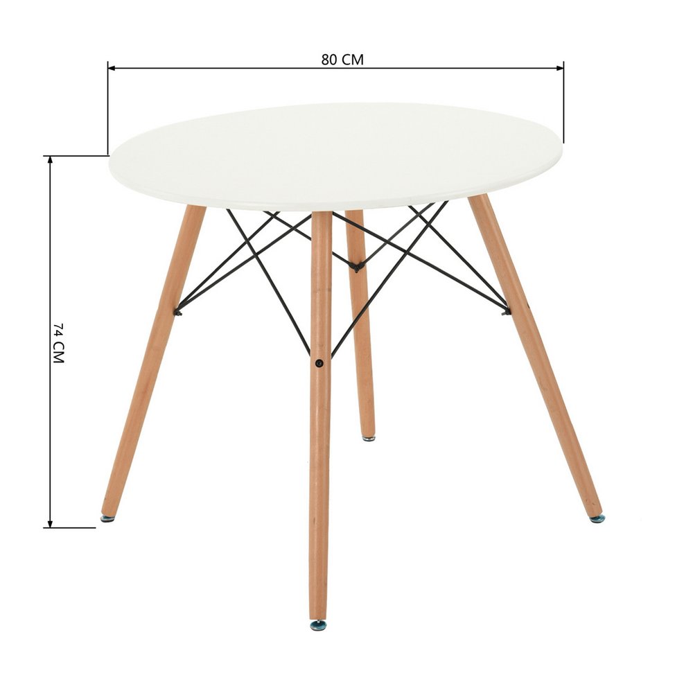 32" White and Natural Wood Round Top Dining Table