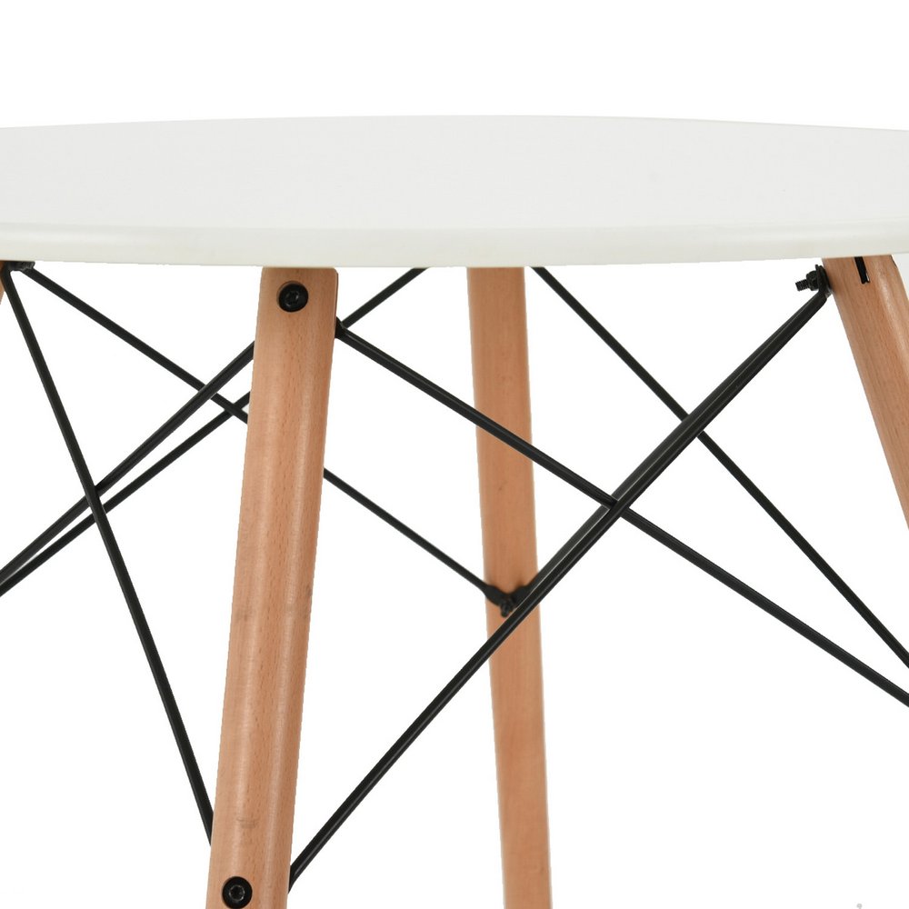 32" White and Natural Wood Round Top Dining Table