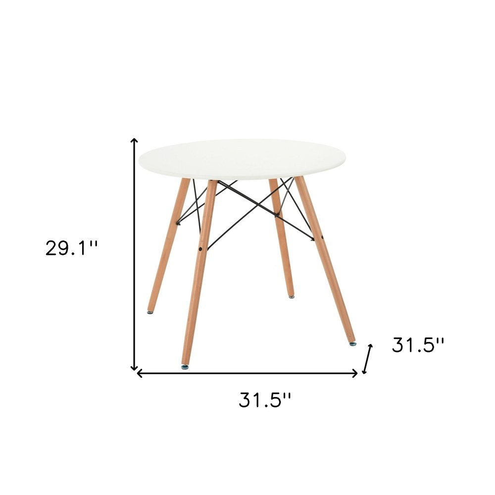 32" White and Natural Wood Round Top Dining Table