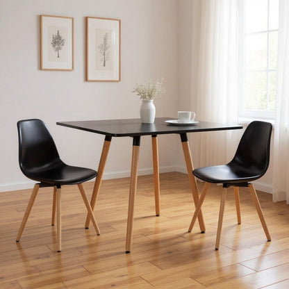 32" Black and Natural Wood Square Dining Table