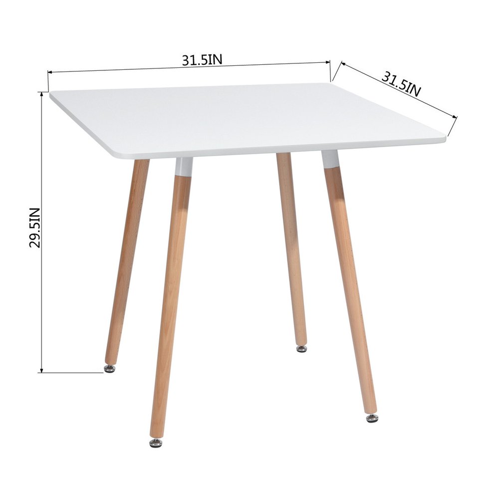 32" White and Natural Wood and Solid Wood Square Dining Table