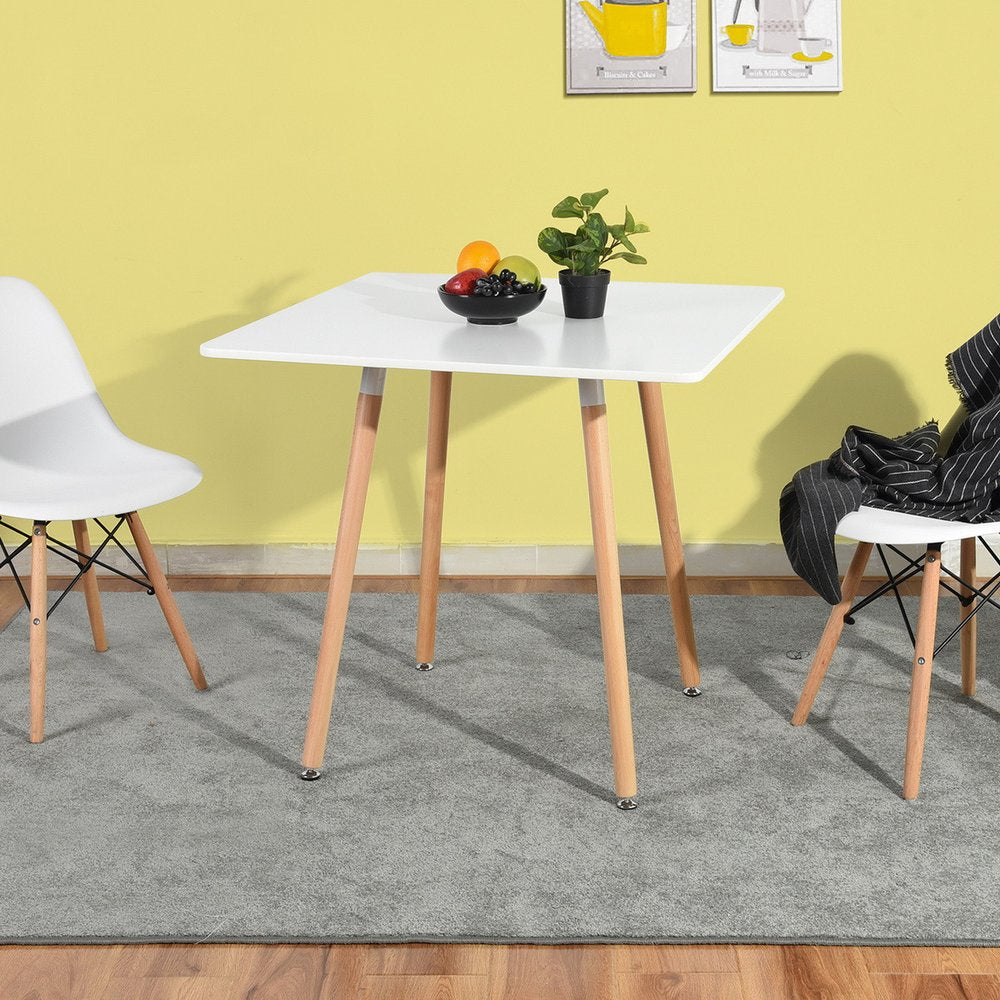 32" White and Natural Wood and Solid Wood Square Dining Table