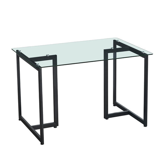 47" Clear And Black Glass And Metal Dining Table