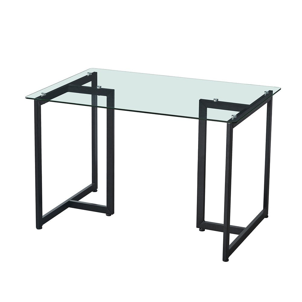 47" Clear And Black Glass And Metal Dining Table