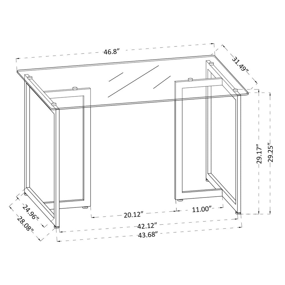 47" Clear And Black Glass And Metal Dining Table