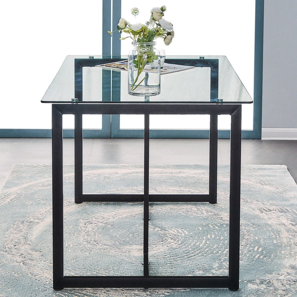 47" Clear And Black Glass And Metal Dining Table