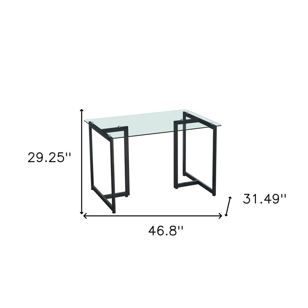 47" Clear And Black Glass And Metal Dining Table