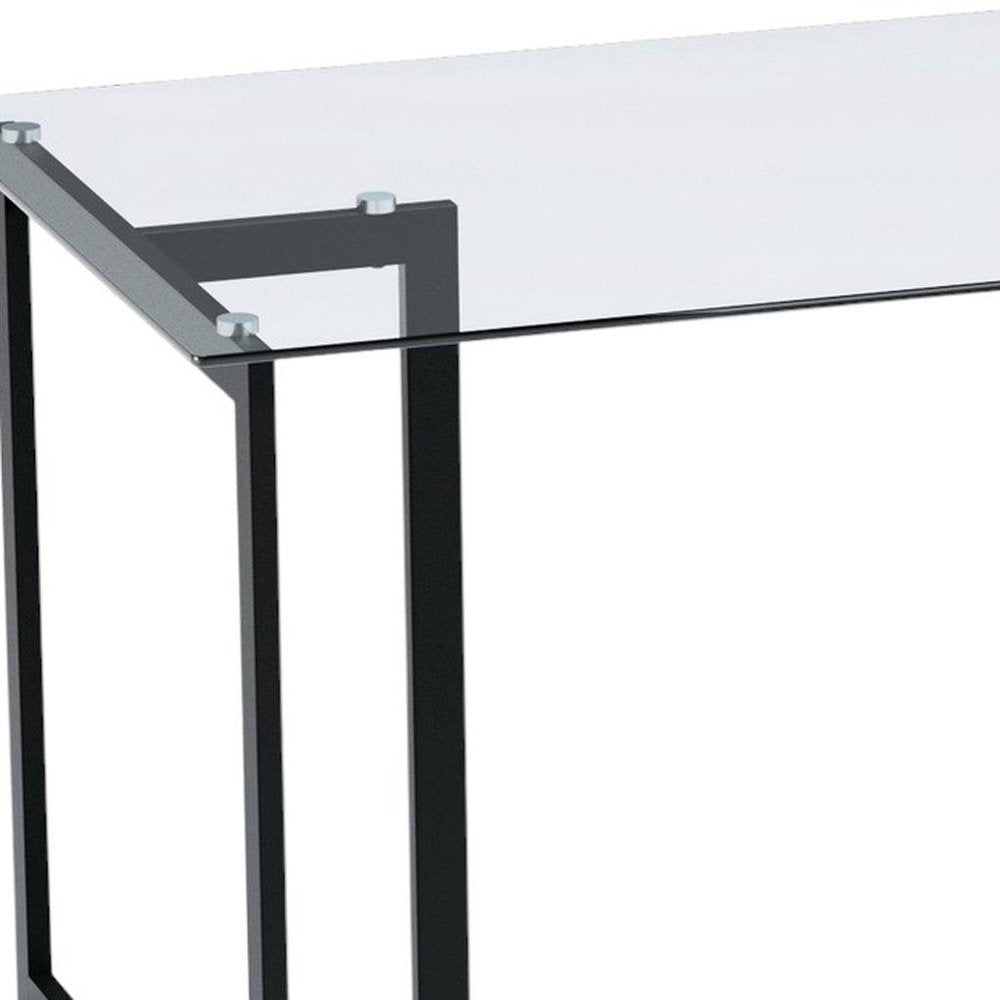 55" Clear And Black Glass And Metal Dining Table