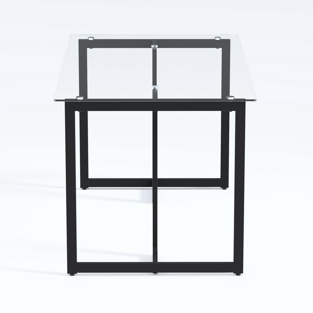 55" Clear And Black Glass And Metal Dining Table