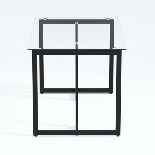 55" Clear And Black Glass And Metal Dining Table
