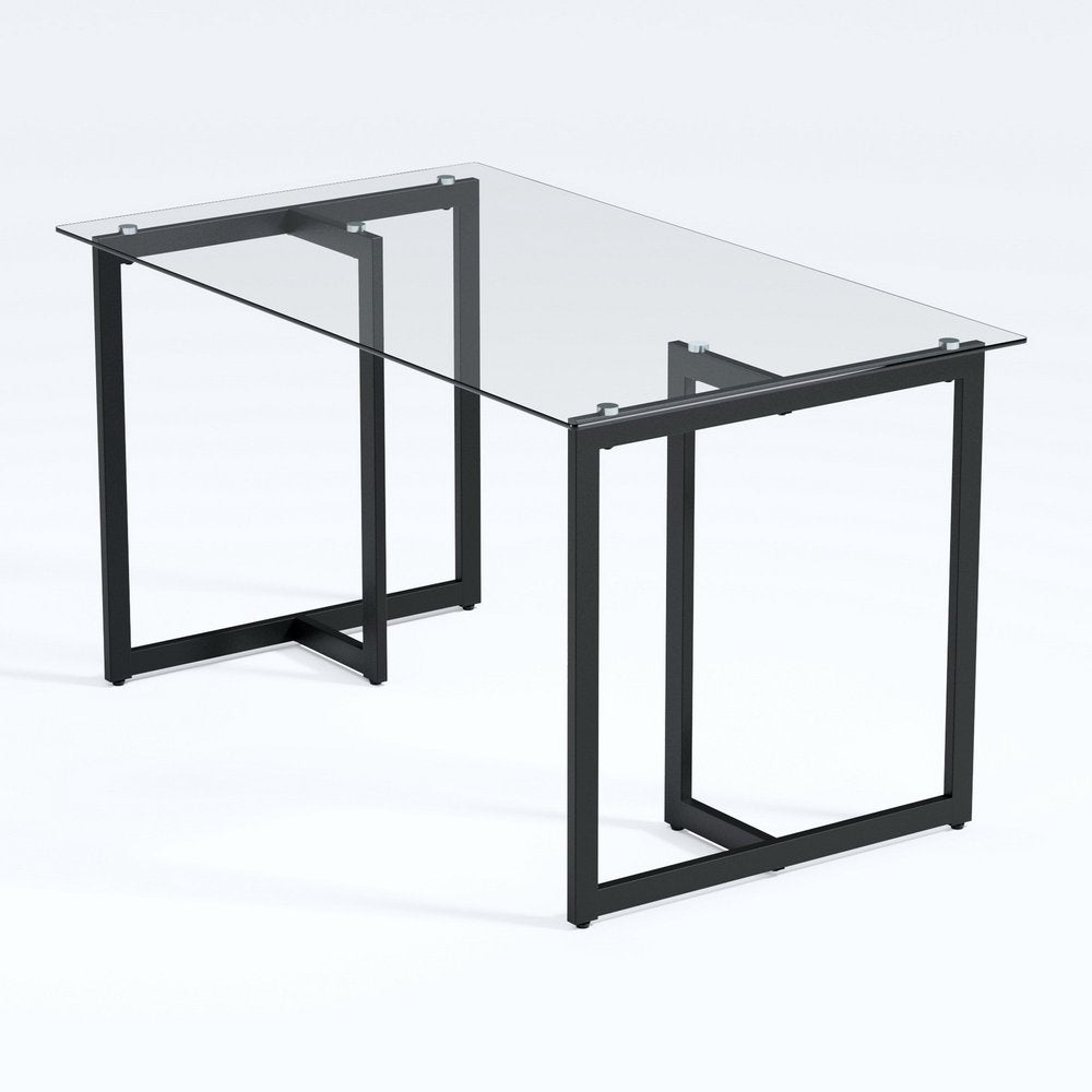55" Clear And Black Glass And Metal Dining Table