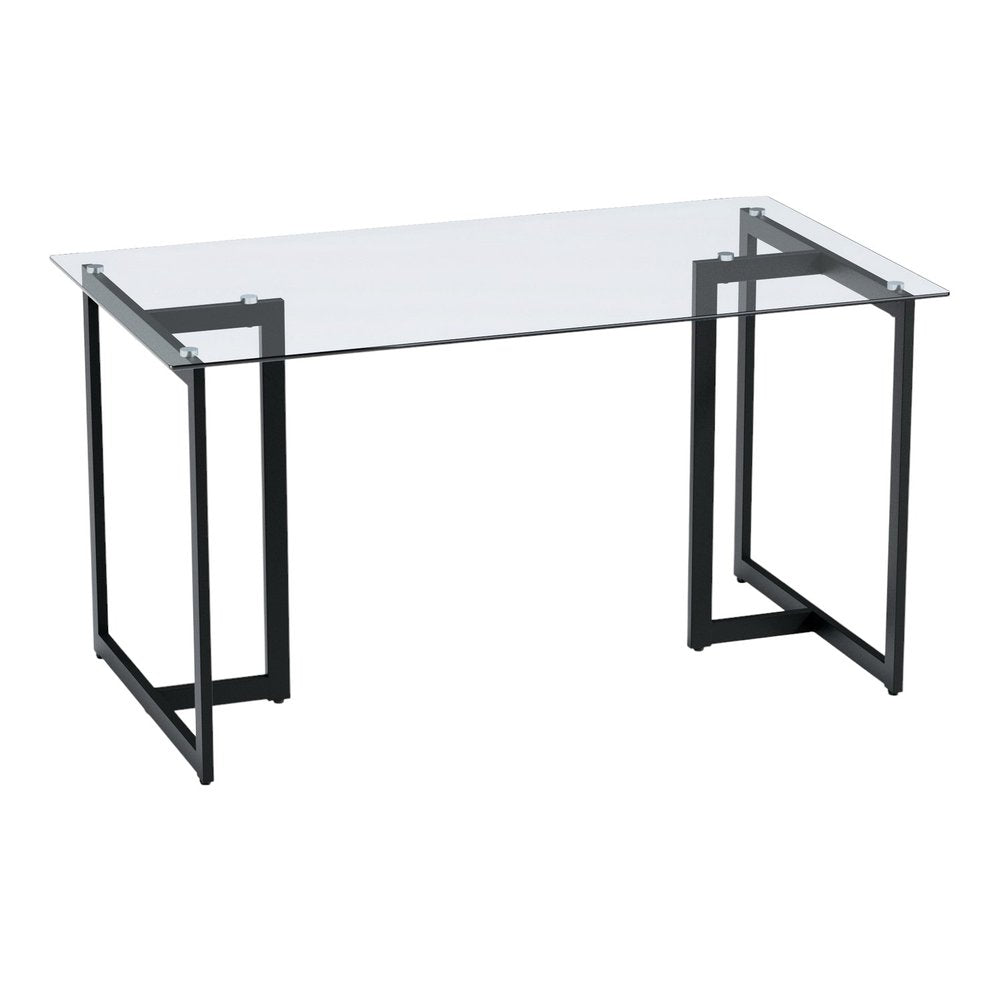 55" Clear And Black Glass And Metal Dining Table