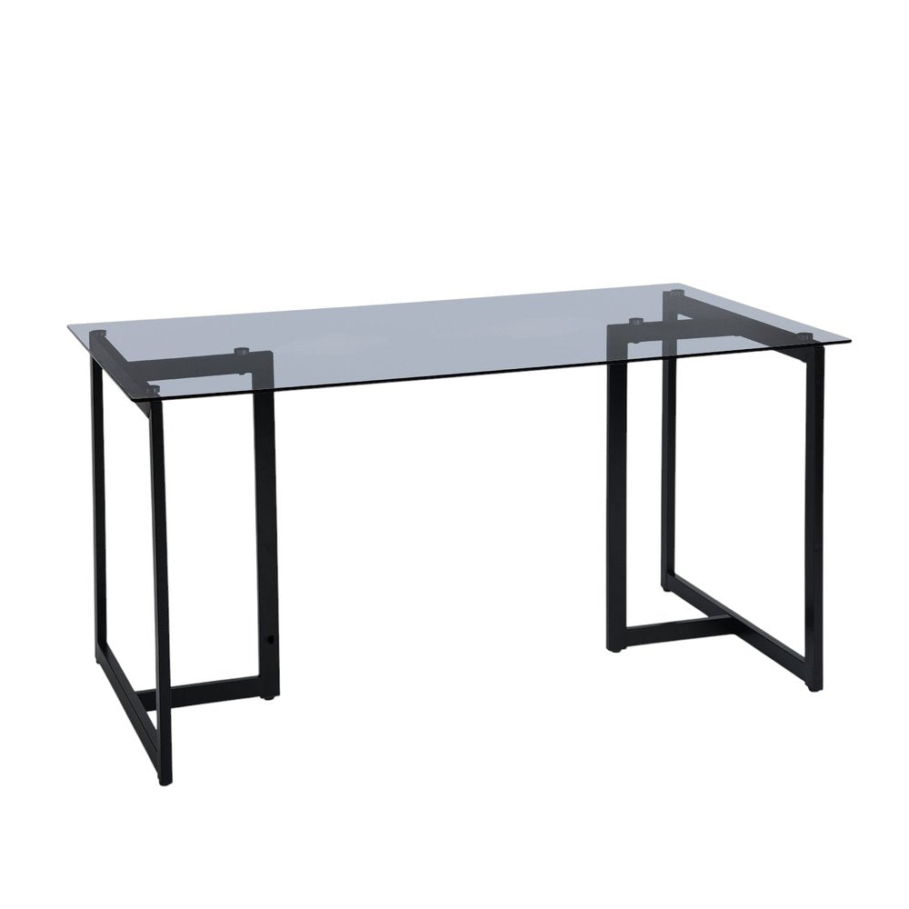 55" Gray And Black Glass And Metal Sled Base Dining Table