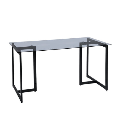 55" Gray And Black Glass And Metal Sled Base Dining Table